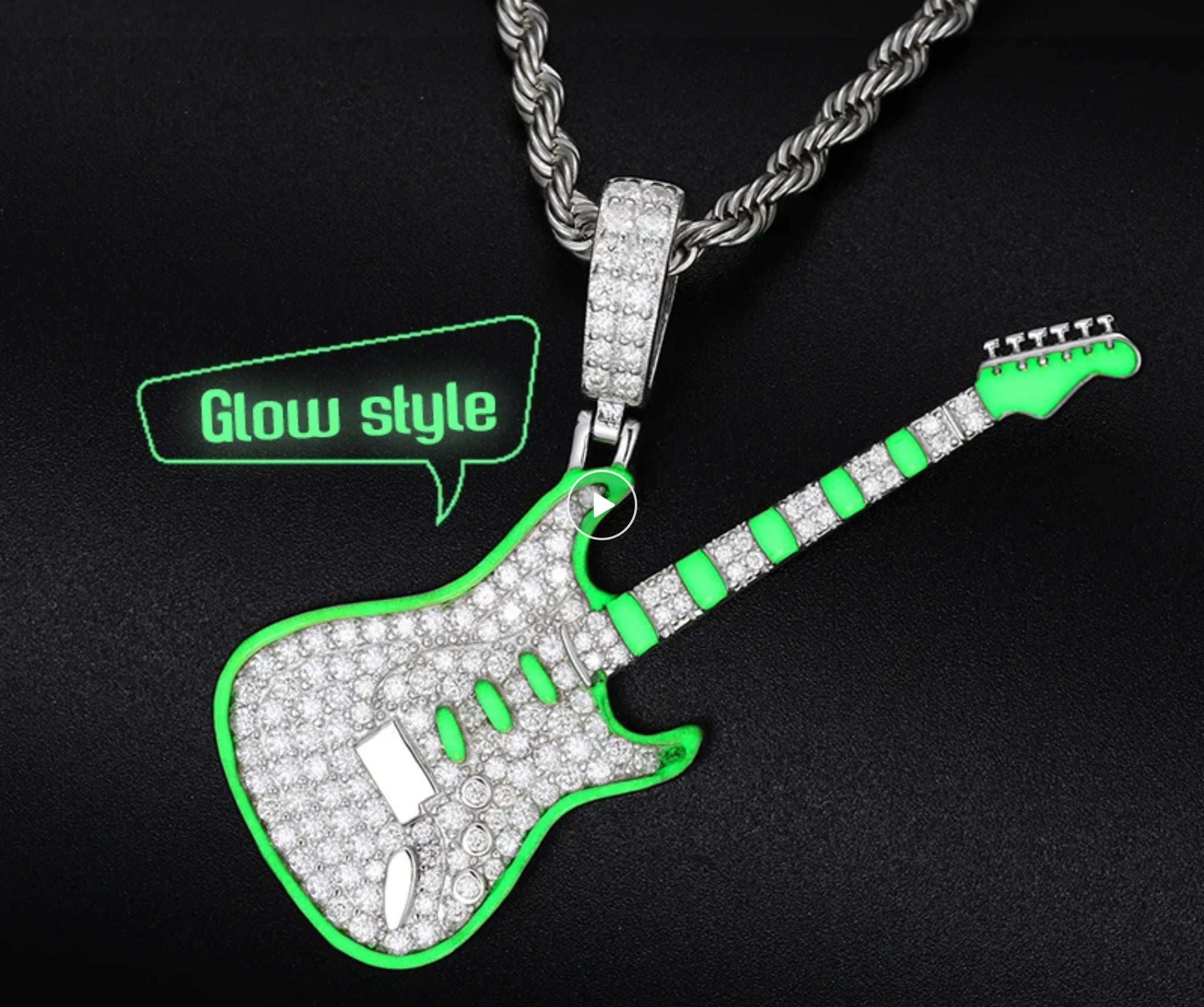 “GUITAR, GLOW IN THE DARK” MOISSANITE PENDANT