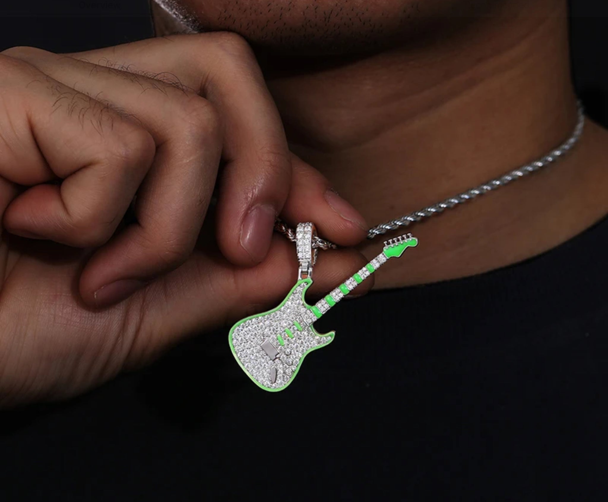 “GUITAR, GLOW IN THE DARK” MOISSANITE PENDANT