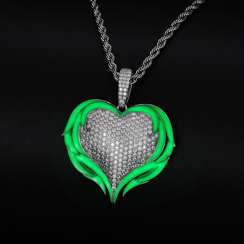 “HEART, GLOW IN THE DARK” MOISSANITE PENDANT