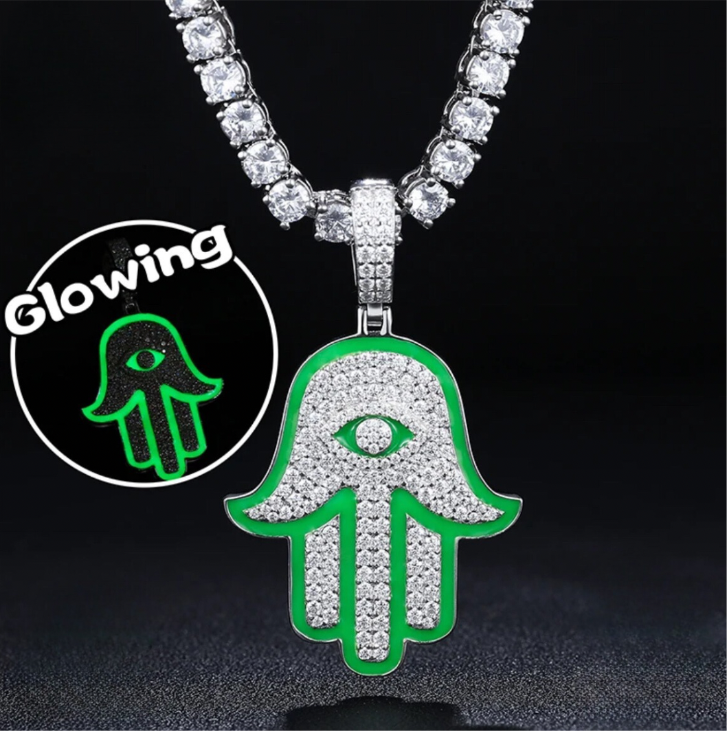 “Hamsa, Glow In The Dark” Moissanite Pendant