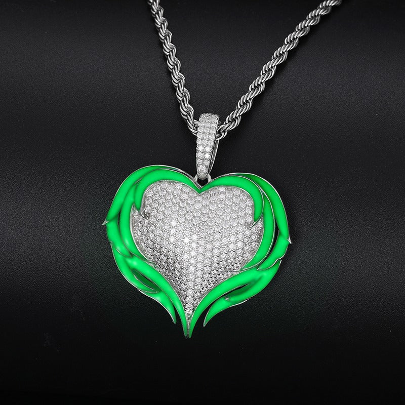 “HEART, GLOW IN THE DARK” MOISSANITE PENDANT