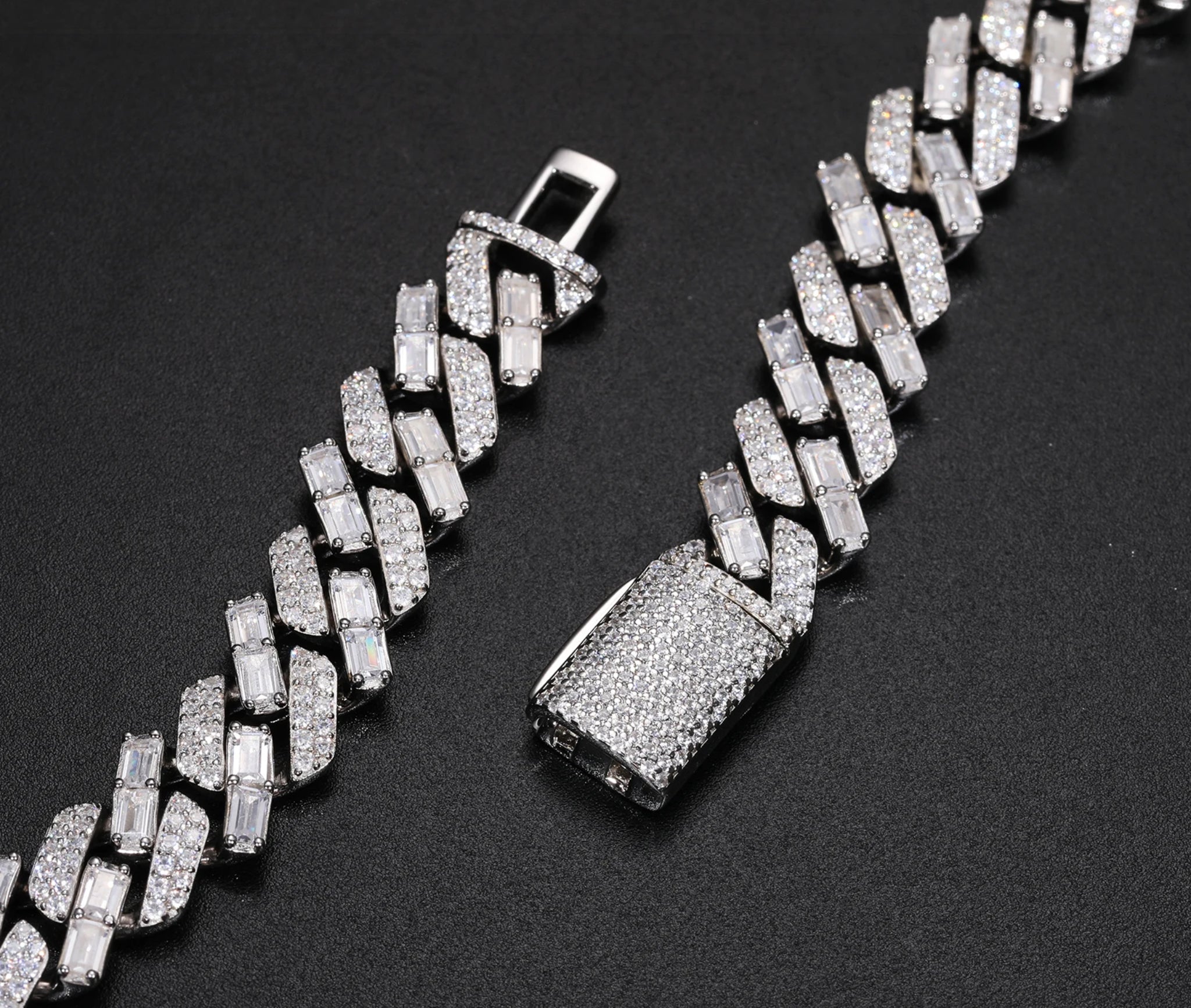 “12MM CUBAN” MOISSANITE CHAIN- 925 SILVER- VVS1