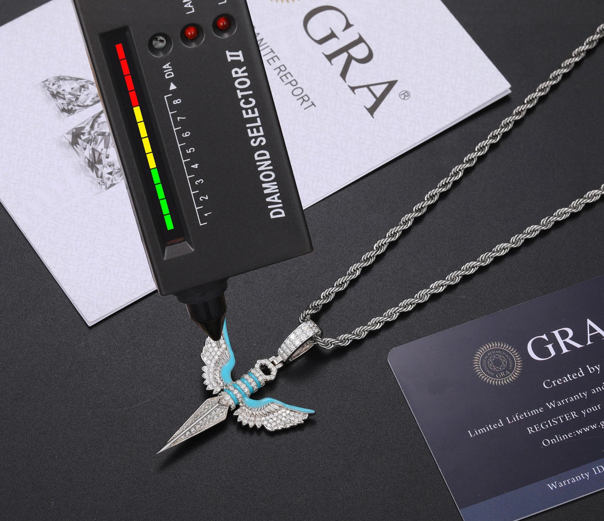 “ANGEL DAGGER, GLOW IN THE DARK” MOISSANITE PENDANT