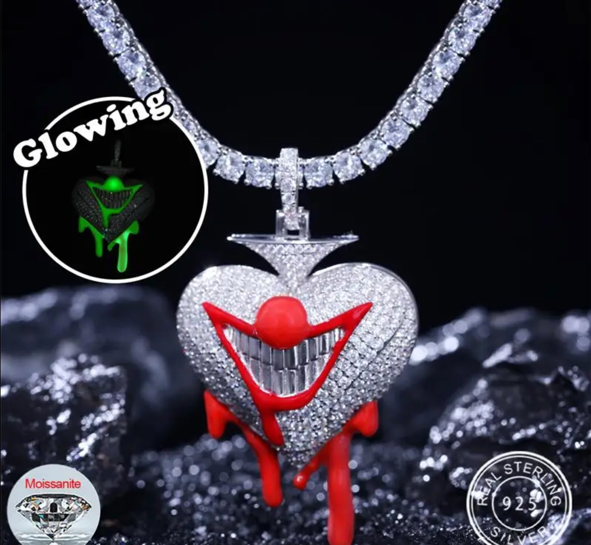 “HEART OF ARROGANCE, GLOW IN THE DARK” MOISSANITE PENDANT