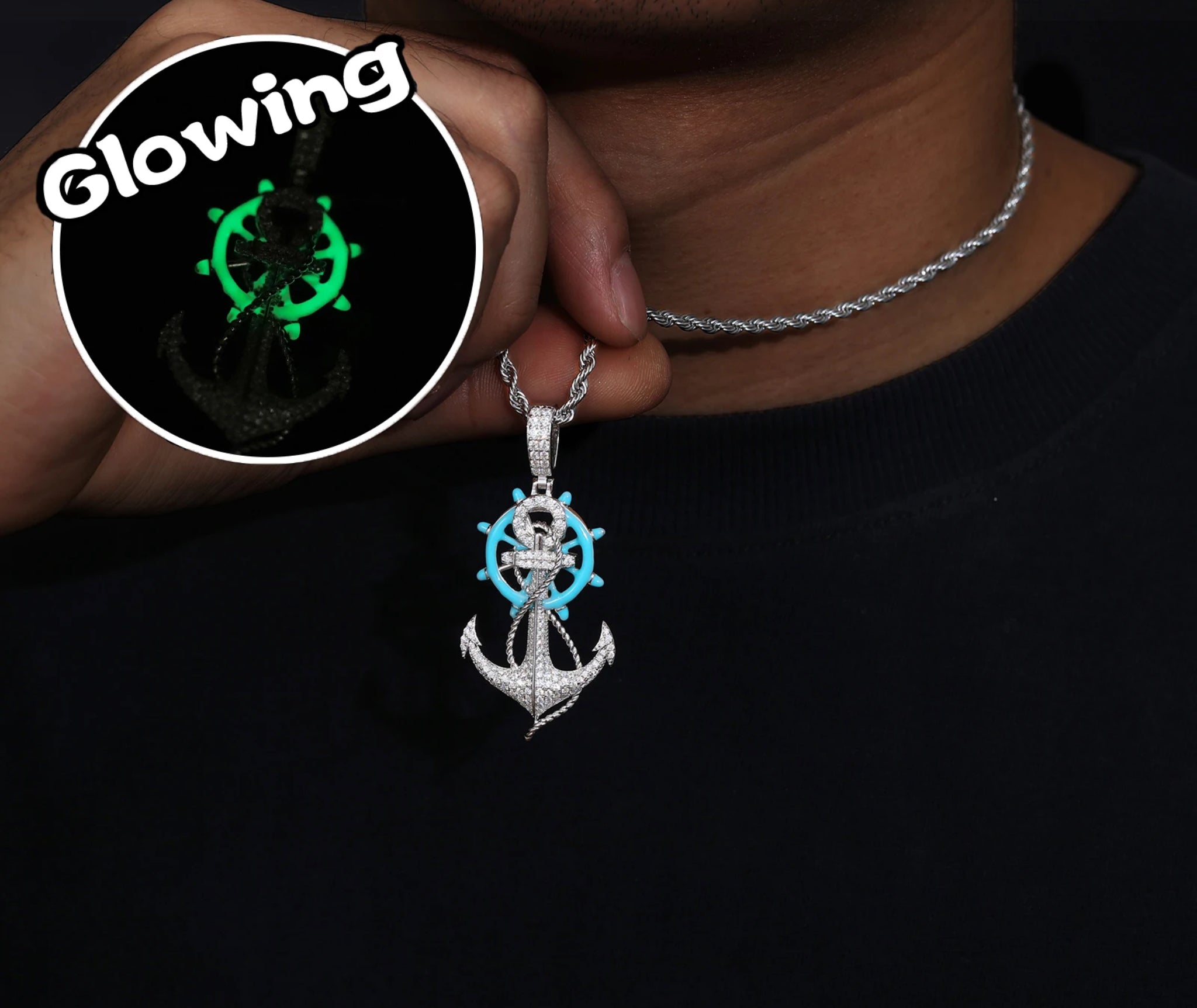 “ANCHOR, GLOW IN THE DARK” MOISSANITE PENDANT