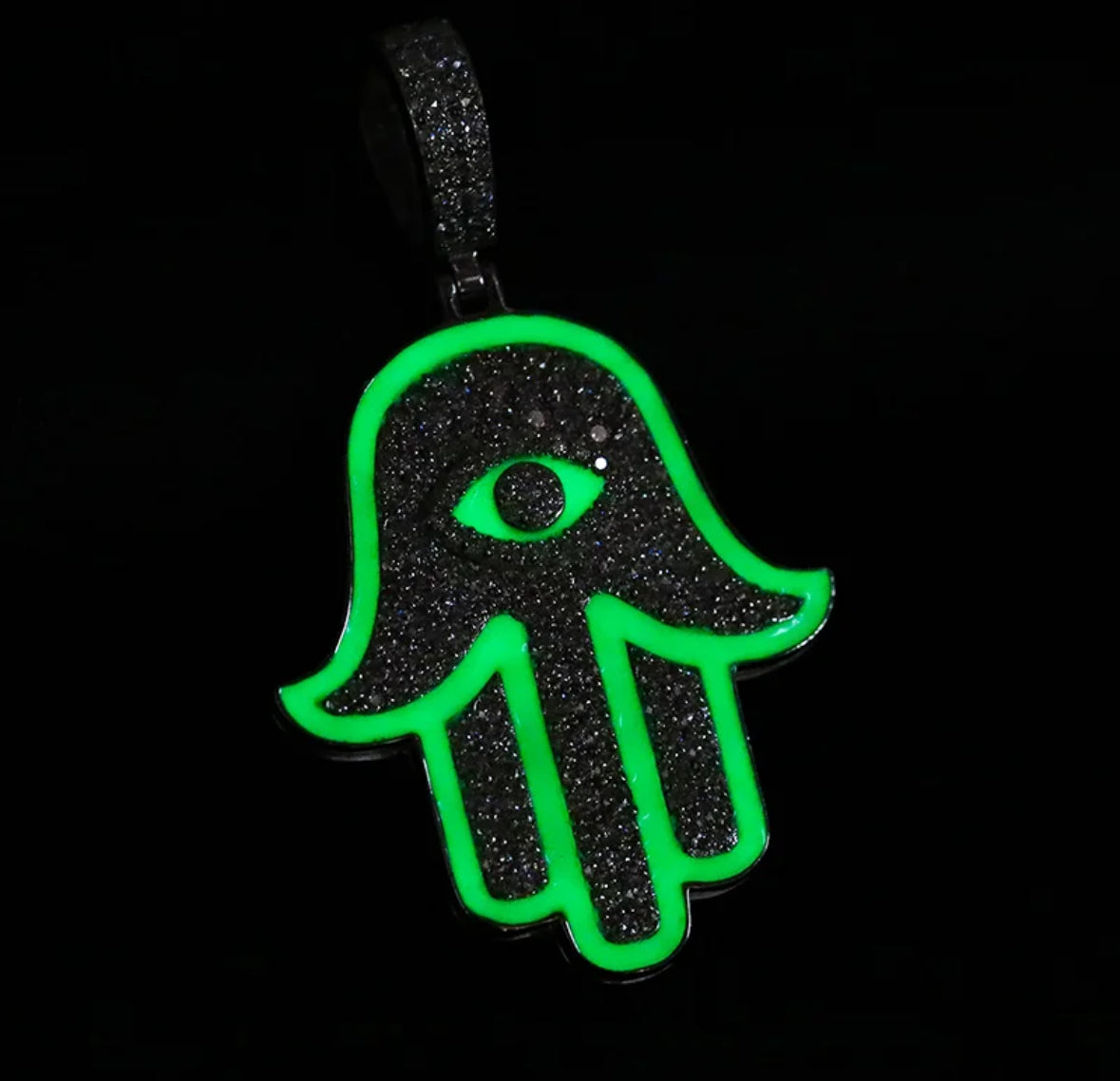 “Hamsa, Glow In The Dark” Moissanite Pendant